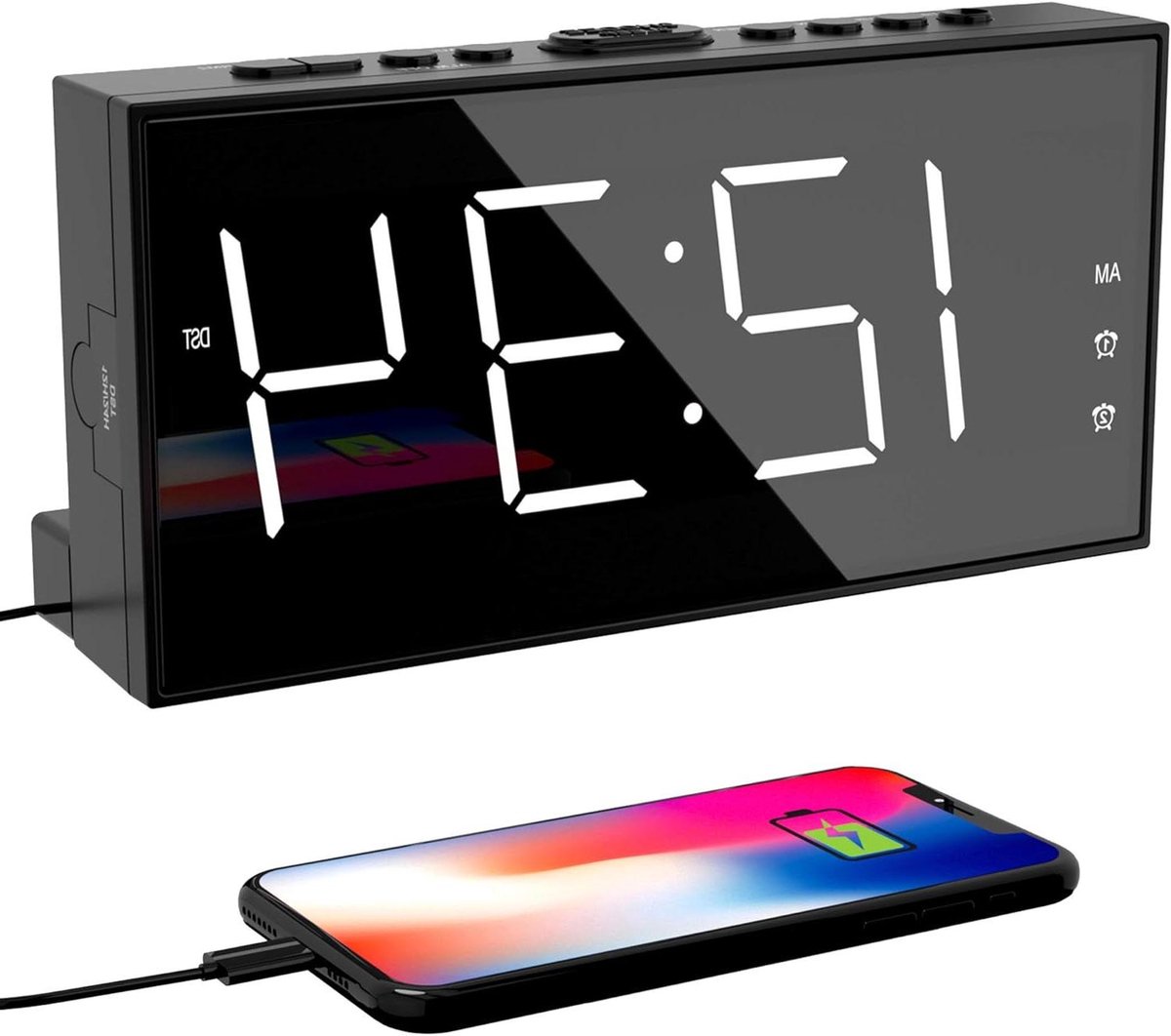 Digitale Wekker - Nachtklok Tafelklok - Slaapkamer Gebruik - Dubbele Alarm Functie - 7 Inch Display - Zwart