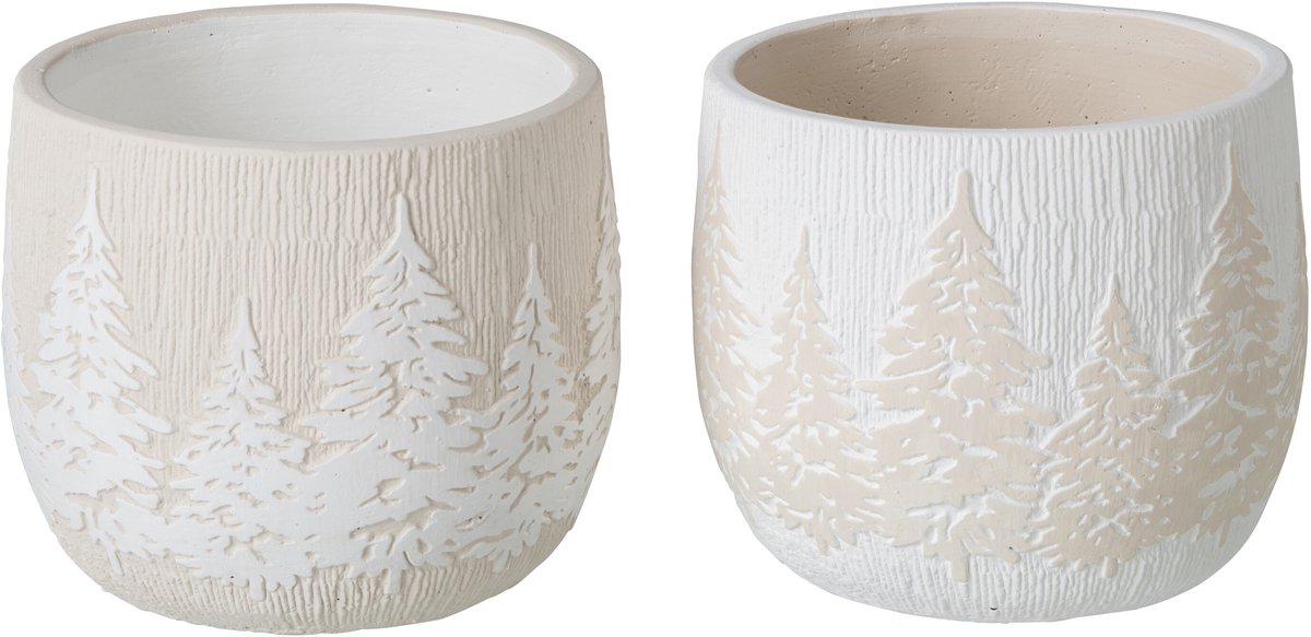 J-Line Bloempot - cement - wit/lichtbeige - large - assortiment van 2
