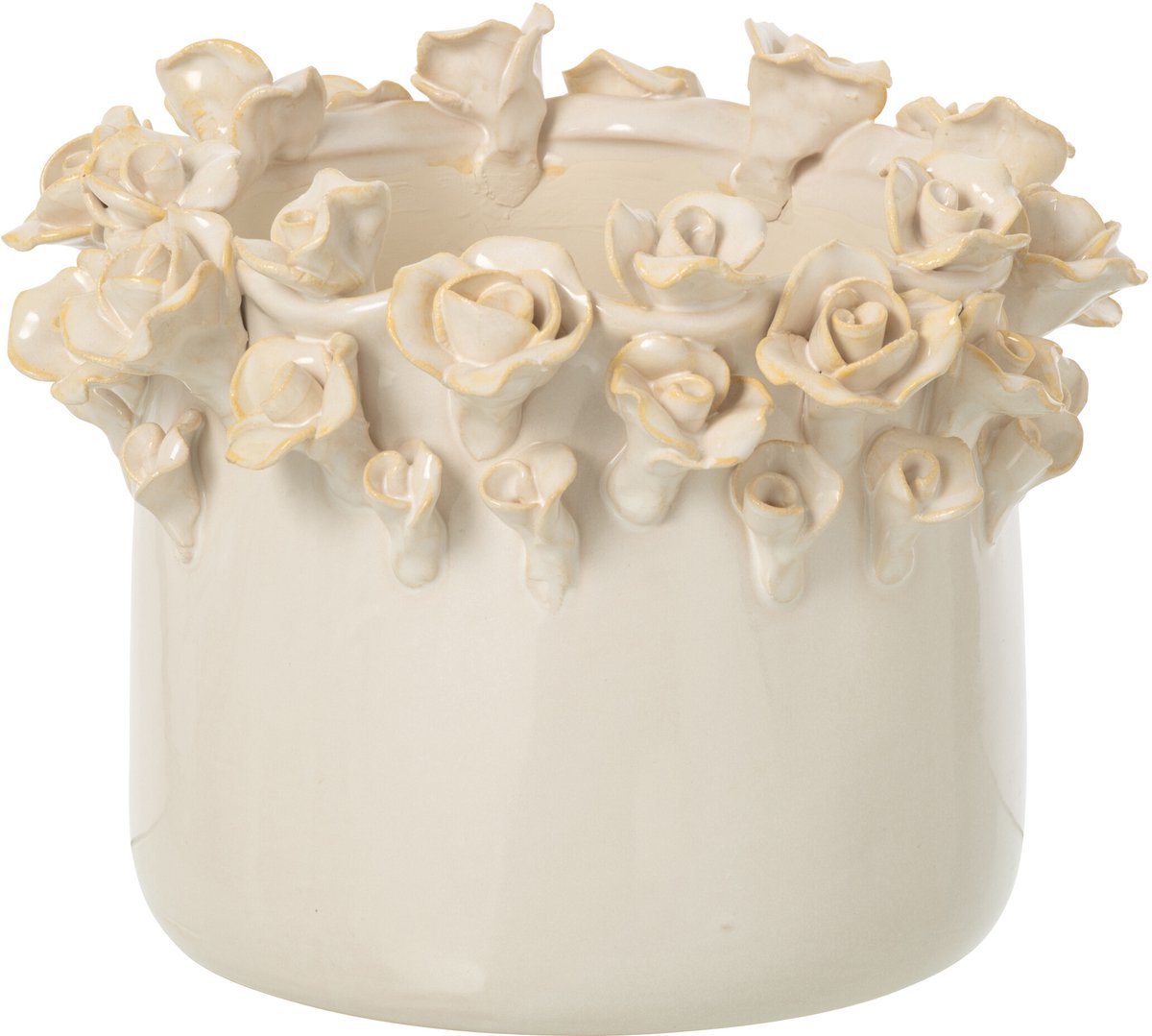 J-Line Bloempot met rozen - keramiek - ecru - large