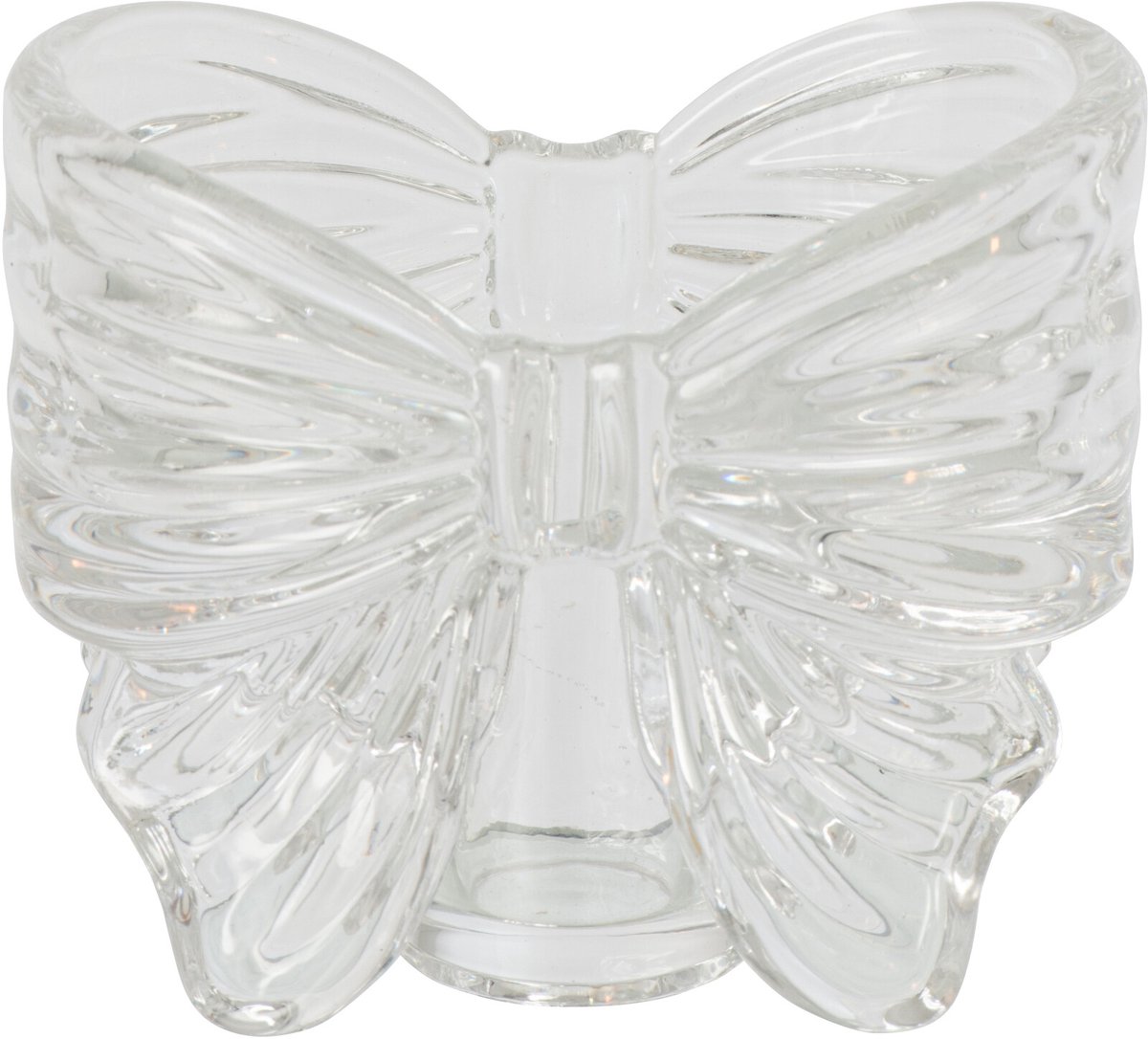 J-Line Windlicht met strik - glas - transparant - set van 2