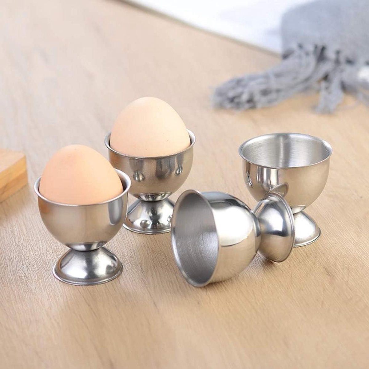 Eierdopjes Houders - Ei Cups - Ontbijt Serveren - Set van 2 - 92 cm - Zilver