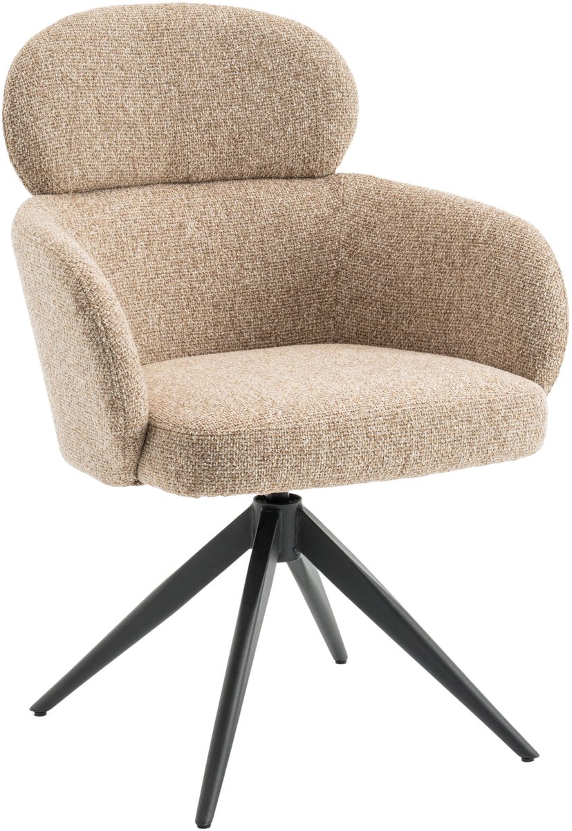 Draaibare Eetkamerstoel Twin - Boucle / Metaal - Beige / Zwar - 63x89x61 cm (BxHxD) - ARS