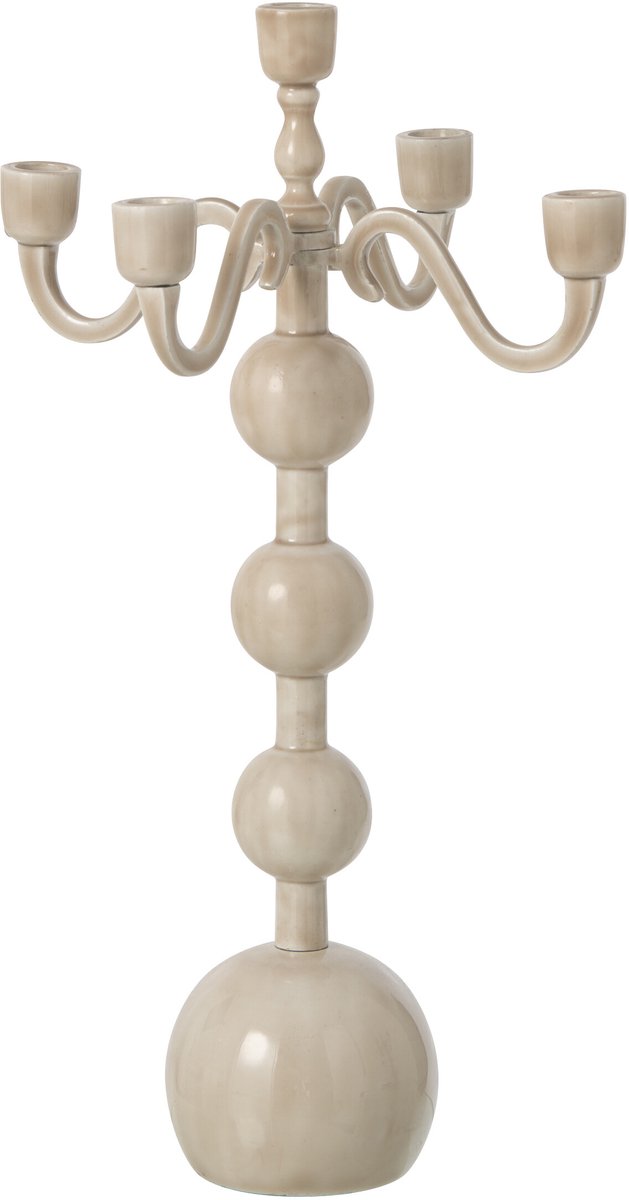 J-Line Kandelaar met 5 armen en bollen - aluminium - lichtbeige - large
