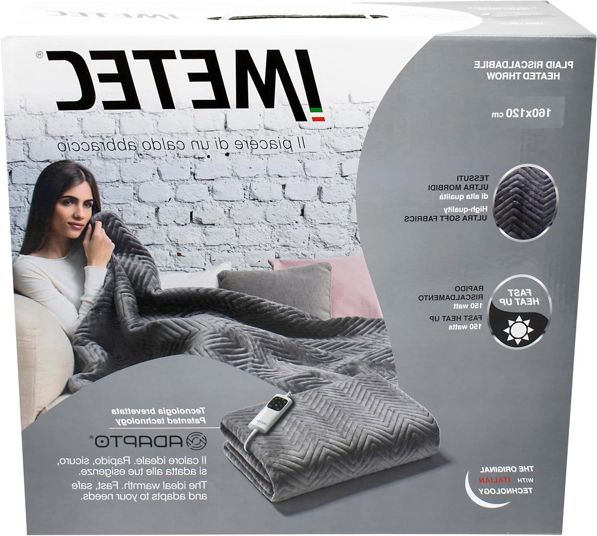 Elektrische deken - Verwarmde plaid - Comfort verhogen - Adapto technologie - 160 x 120 cm - Grijs