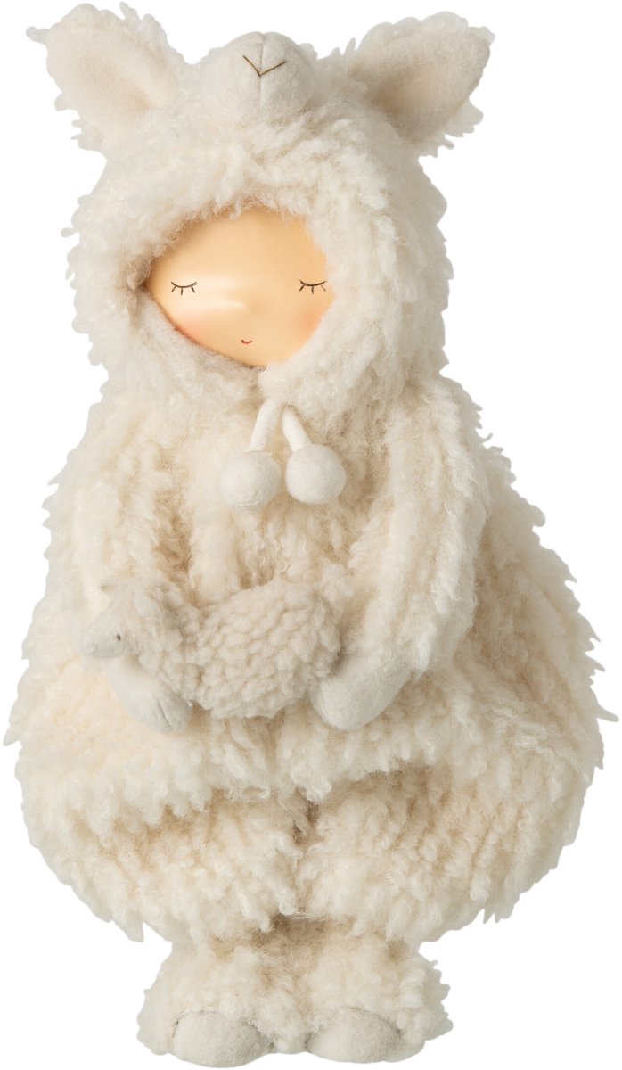 J-Line Kind met schaap - polyester - wit