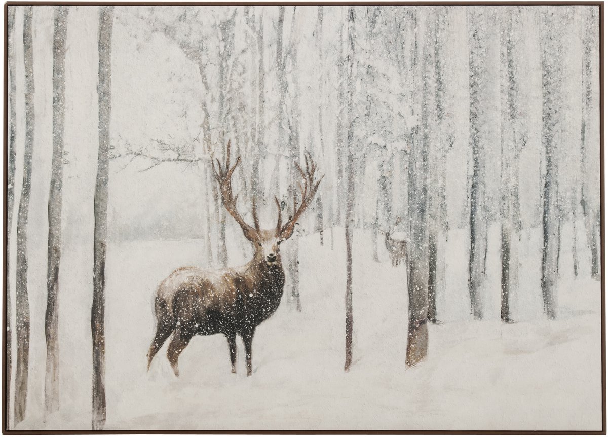 J-Line Schilderij hert met sneeuw - MDF - wit/bruin