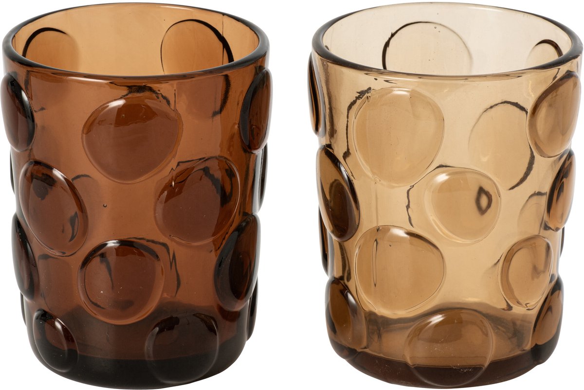 J-Line Drinkglas - glas - bruin/donkerbruin - assortiment van 2