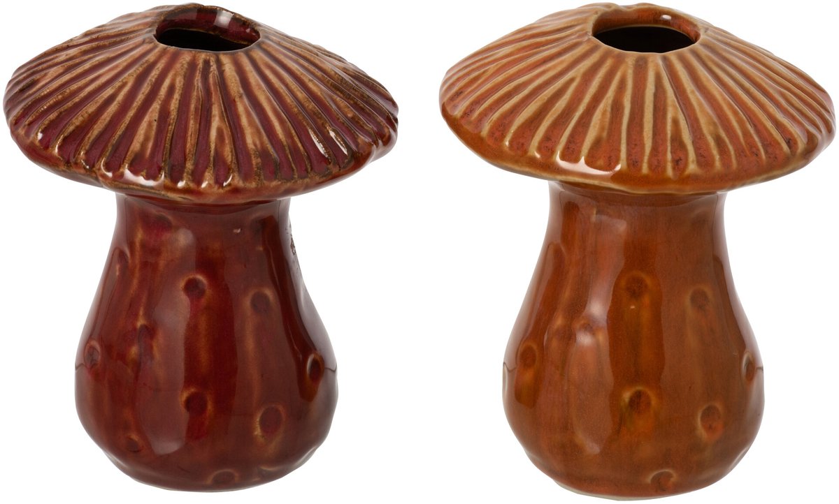 J-Line Solifleurvaas paddenstoel - steengoed - roest/oranje - small - assortiment van 2 Bruin