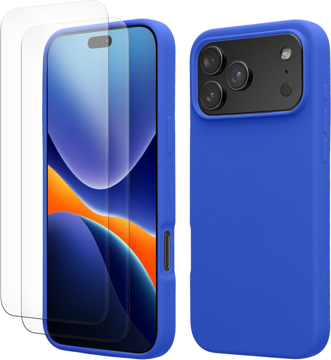kwmobile hoes met 2x screenprotectors voor Apple iPhone 18 Pro Max / iPhone 17 Pro Max – screenprotector van gehard glas – draadloos opladen – Baltisch blauw