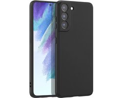 Mayaxess, Flexibel Siliconen Hoesje Geschikt voor Samsung Galaxy S21 FE 5G met Verhoogde Randen, Zwart