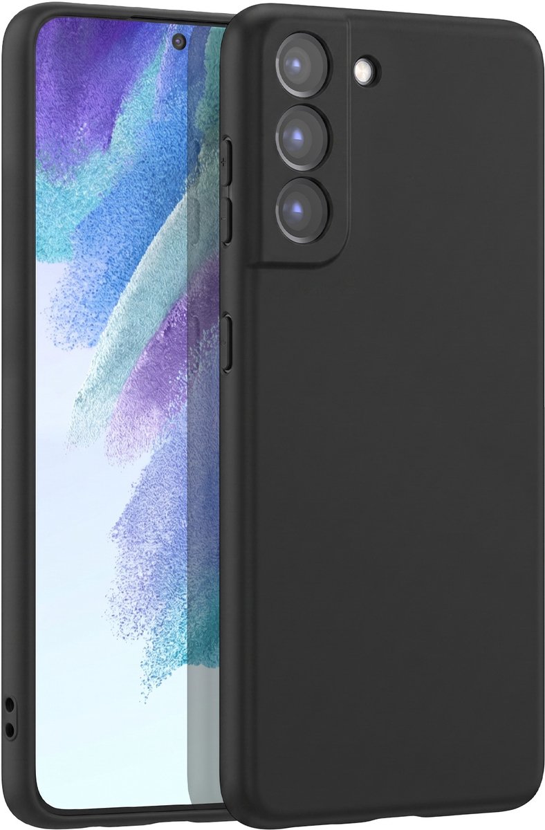Mayaxess, Flexibel Siliconen Hoesje Geschikt voor Samsung Galaxy S21 FE 5G met Verhoogde Randen, Zwart