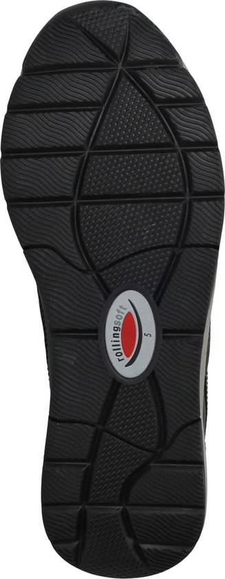 Onderkant van een donkerblauwe Gabor sneaker met profiel en 'rollingsoft' logo.