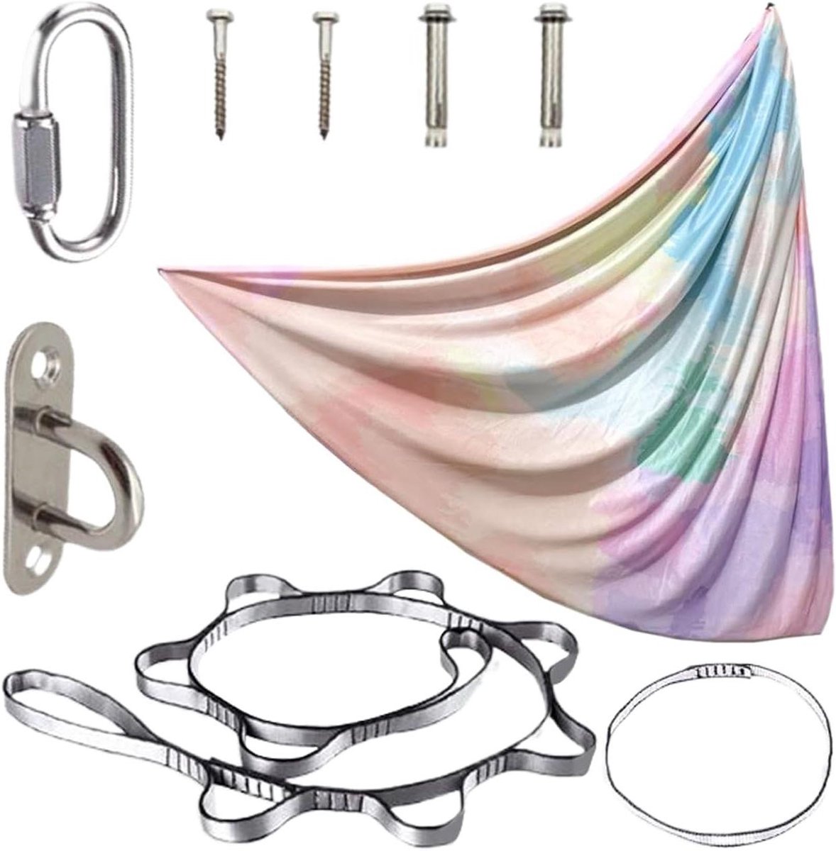 Hangende Hangmat Stoel - Schommelstoel Yogapod - Ontspanning Buiten - Ademend Mesh Materiaal - 280x150 cm - Regenboogkleur
