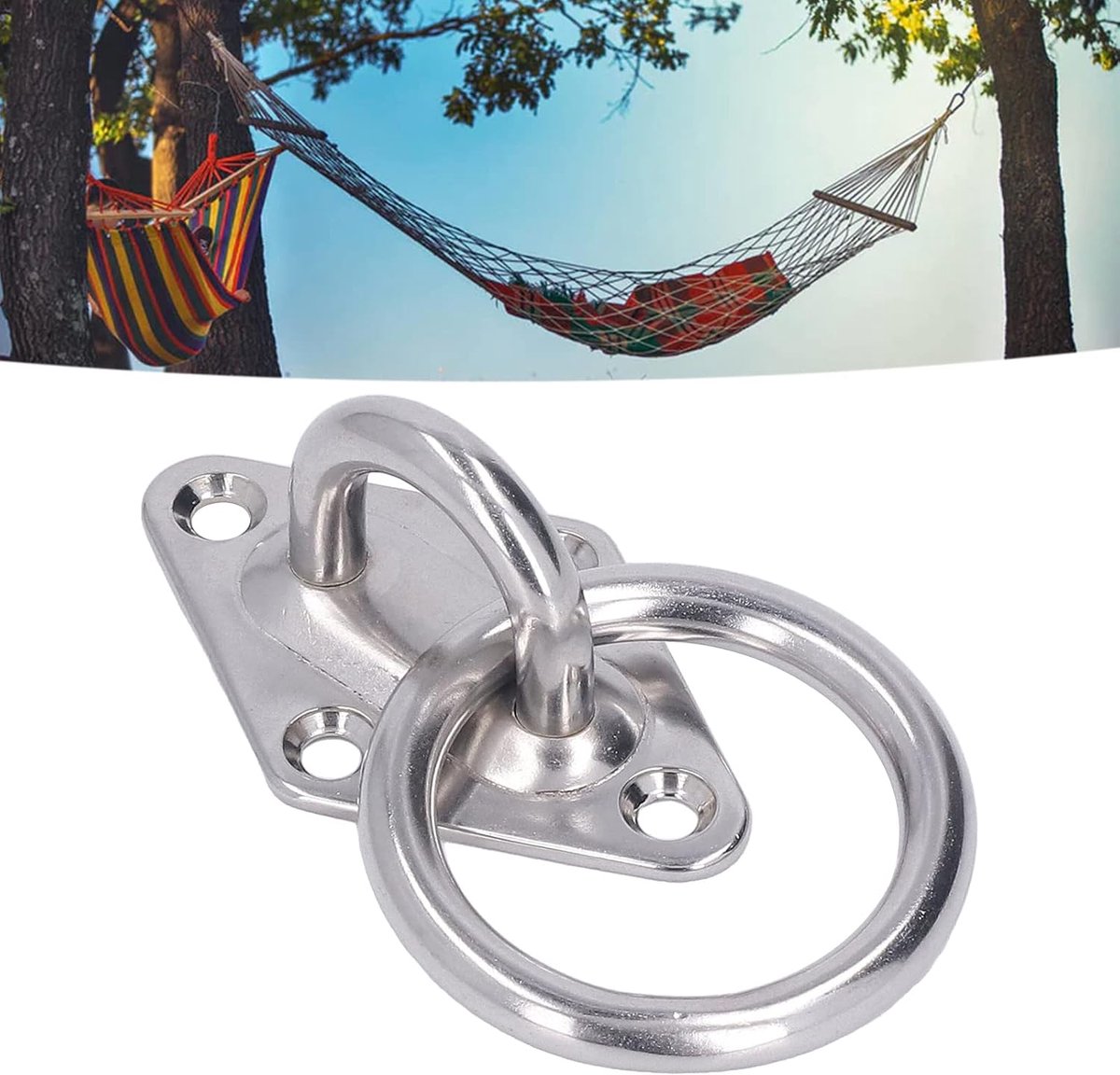 Hangmat Ophangset - Schommelstoel Bevestiging - Ontspannen Buiten - Roestvrij Staal Constructie - 100 Lbs Draagvermogen - Zilver