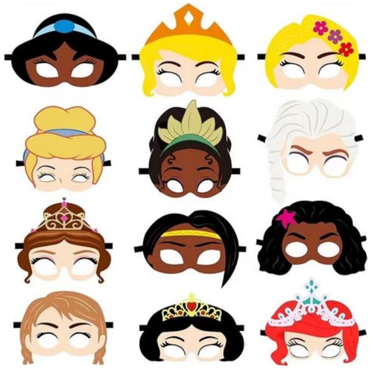 Joya Kids® 12 Stuks Prinsessen Maskers voor Kinderen | Prinses Verkleedset | Verkleed Maskers | Vilt Maskers | Kinderfeestje | Carnaval | Verkleedkleding Meisje | 12 stuks