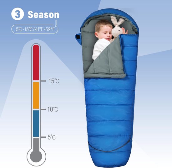 Slaapzak Kinderen - Kampeerzak - Buiten slapen - Verstelbare lengte - Tot 170 cm - Blauw — afbeelding 4
