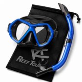 ReefTourer Snorkelmasker Volwassenen - Ergonomisch ontwerp, premium siliconen duikbril met snorkel twee vensters - Zwart/Blauw - RC-0107-BKMBB