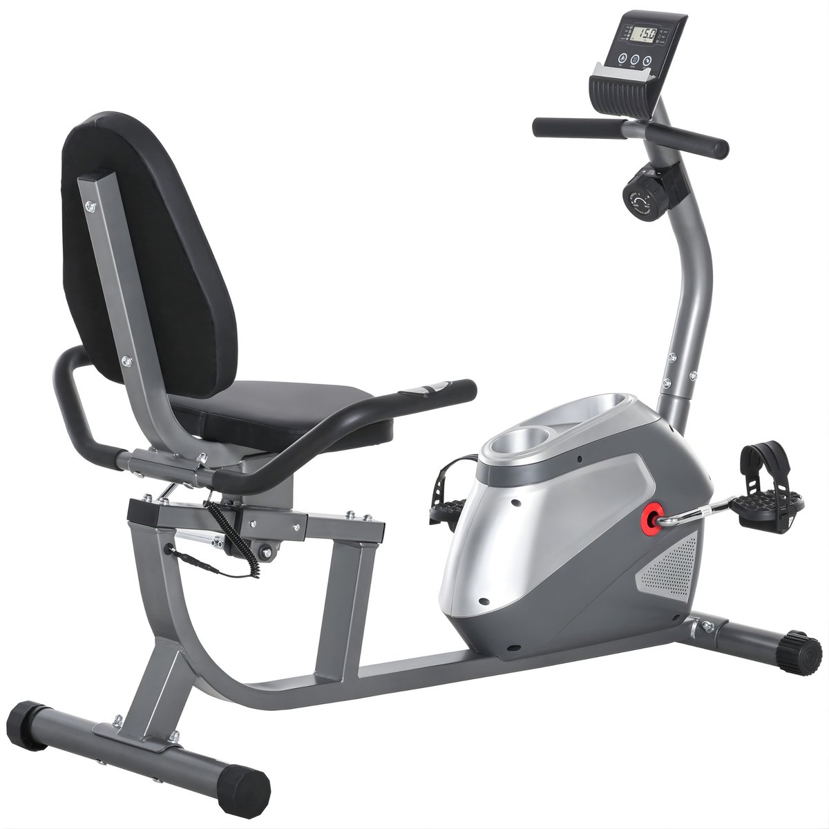 Ligfiets Ergometer – Magnetische Hometrainer met LCD Display – 8 Weerstandsniveaus tot 110 kg – Recumbent Fitness Bike – Grijs/Zilver