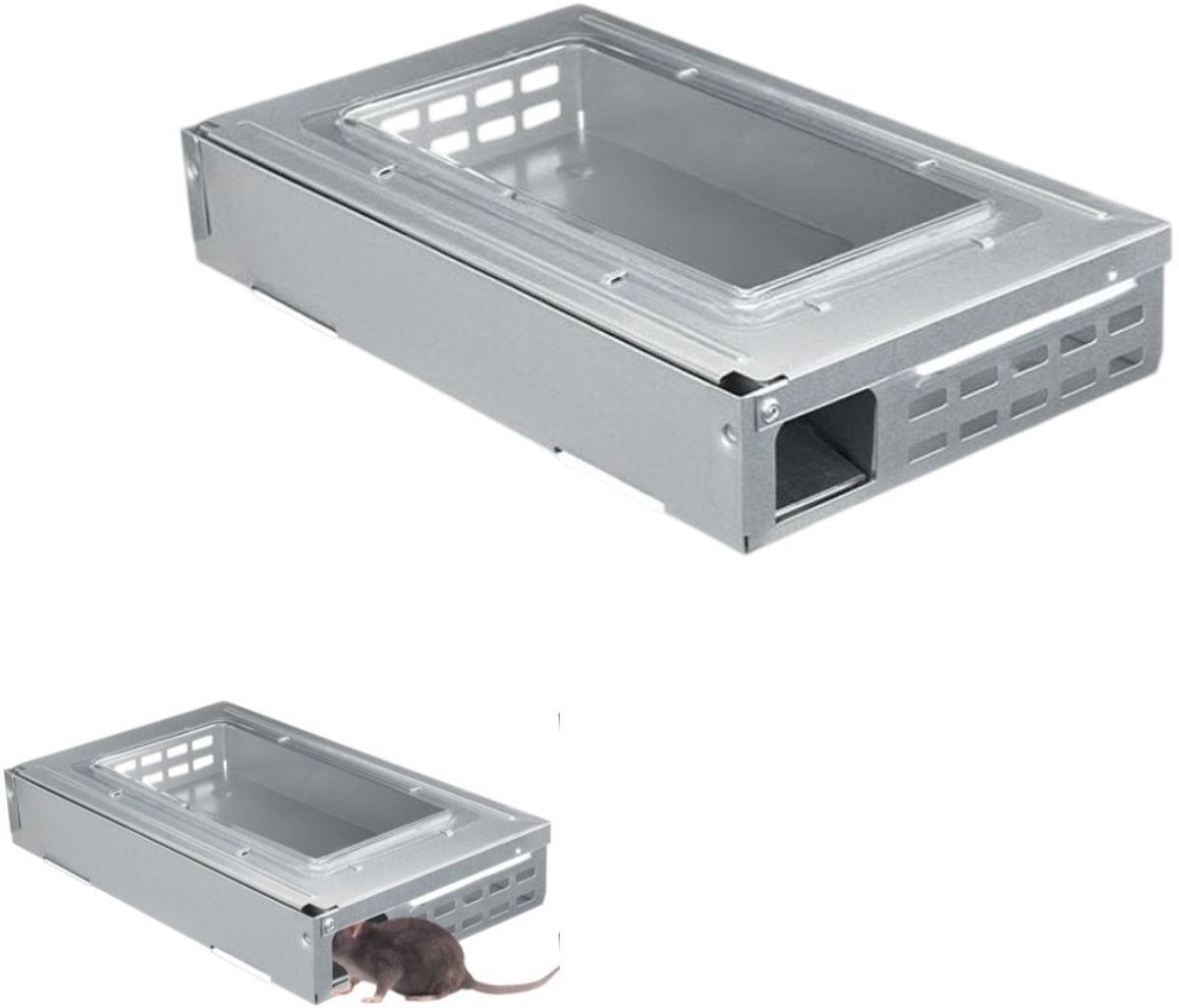 Zilveren muizenval - Muizenval voor het raam - Transparant ontwerp - Continu muizen vangen - Geschikt voor garages, binnen, buiten, enz. - 26,2*16,2*6 cm