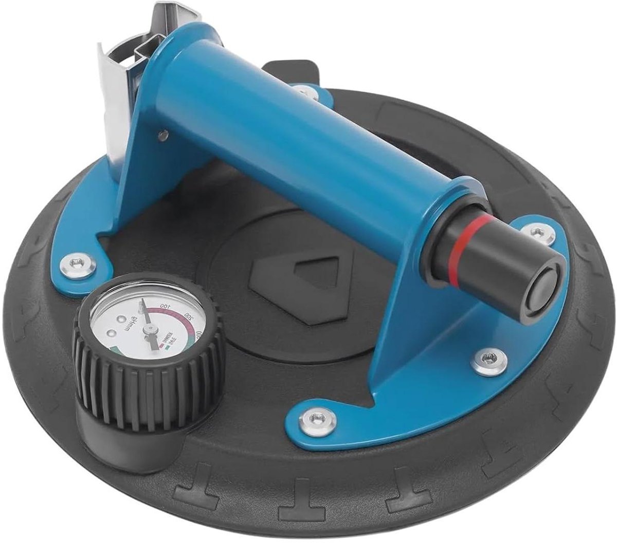 Vacuümzuignap - Hijslift met handvat - Zware objecten tillen - Veiligheidsindicatie rode lijn - 8 inch diameter - Blauw zwart
