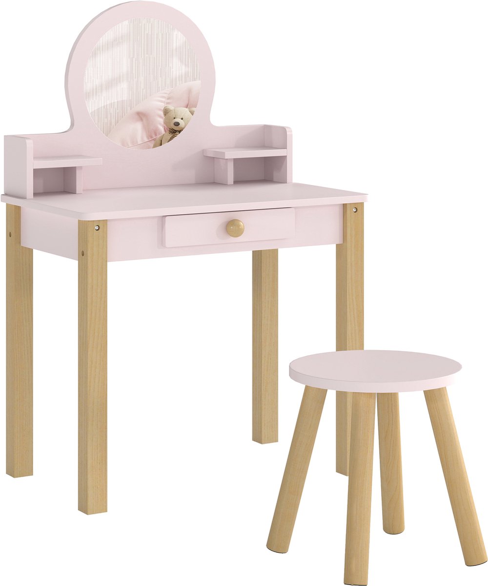 AIYAPLAY - Kaptafelset voor kinderen - MDF, grenenhout - 55 x 34 x 82 cm - Roze
