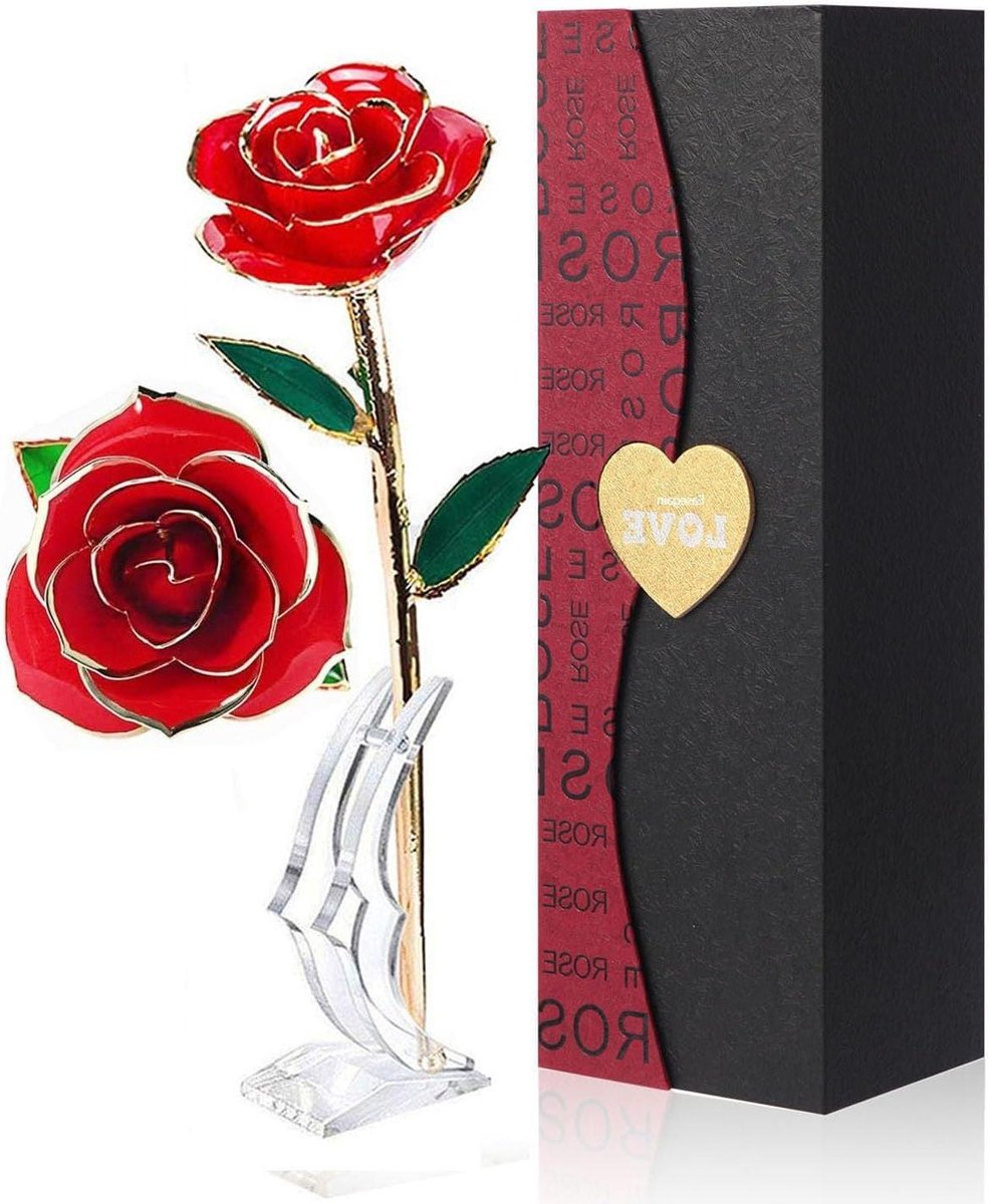 Gouden Roos - Eeuwige Bloem - Romantisch Cadeau - 24k Goud Verguld - 28 cm - Rood