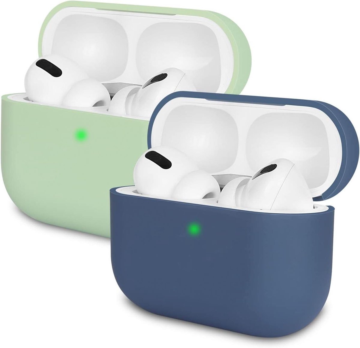 Beschermhoes Set - Oplaadcase Cover - Draagbare Audio - Zichtbare LED Indicator - 2 Stuks - Blauw Groen
