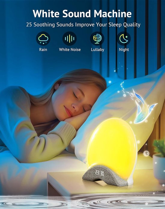 Nachtlampje met Geluid - Slaaphulp - Ontspannend Slapen - App en Afstandsbediening - 16 Miljoen Kleuren - Wit — afbeelding 2