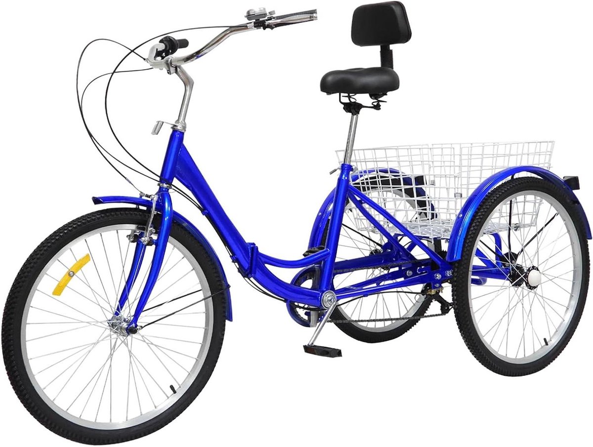 Vouwbare Drie-wieler - Volwassen Fiets - Comfortabel Fietsen - Sterke Laadcapaciteit - 24 Inch Wielen - Blauw
