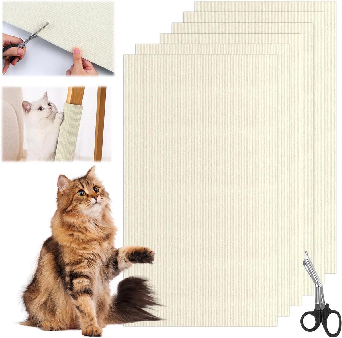 Krabpaal voor katten - Klimkrabpaal zitmat - Meubels beschermen - Zelfklevend materiaal - 30 x 60 cm - Beige