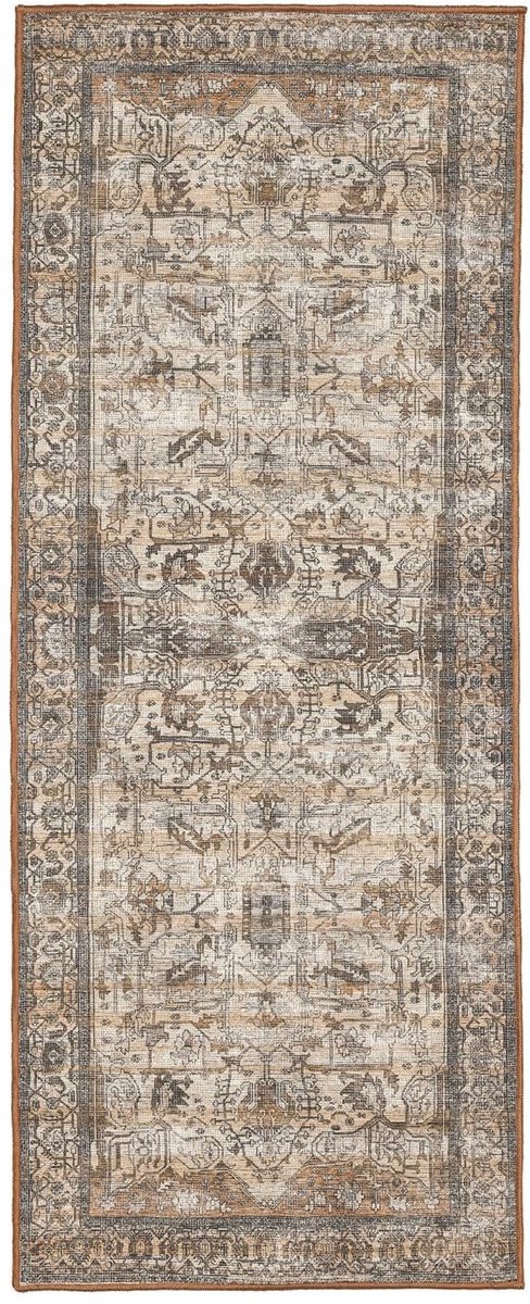 Vloerkleed, Vintage, 80 x 200 cm, Rechthoekig, Laagpolig, Woonkamer, Slaapkamer, Hal, Machinewas, Bruin/Beige