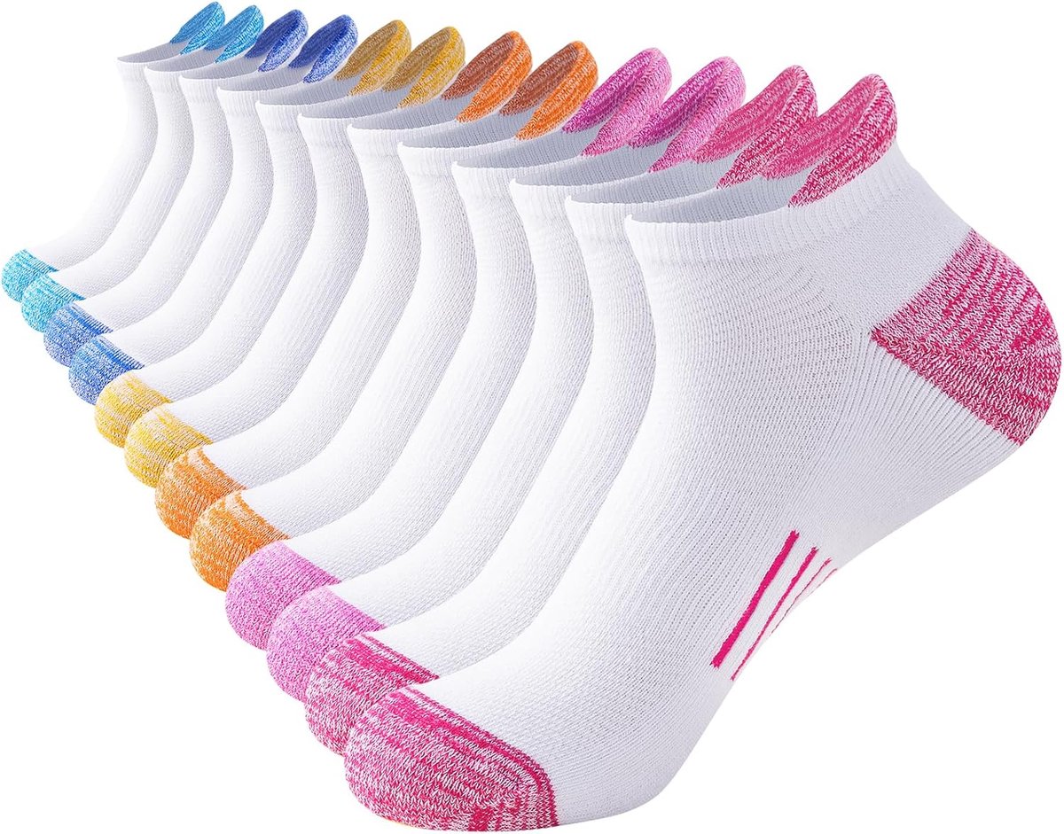 Sokken voor dames, katoenen sportsokken, ademend, kort, anti-blaren, gevoerde loopsokken, 6 paar, maat 35-38/39-42