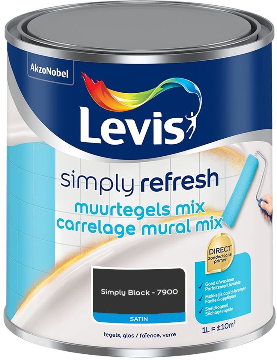 Levis - Simply Refresh Muurtegels Satin Mix - Simply Black - Mengverf - 1 L