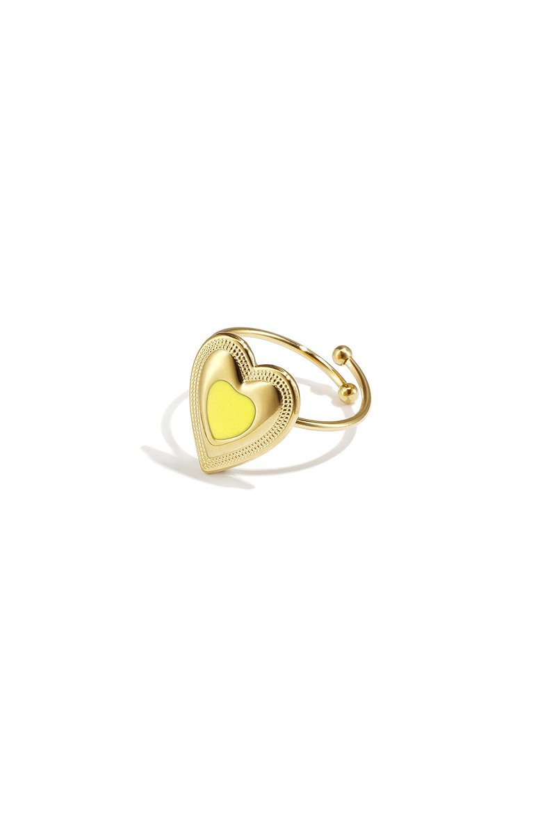 Verstelbare statement ring met gekleurd hart - Geel