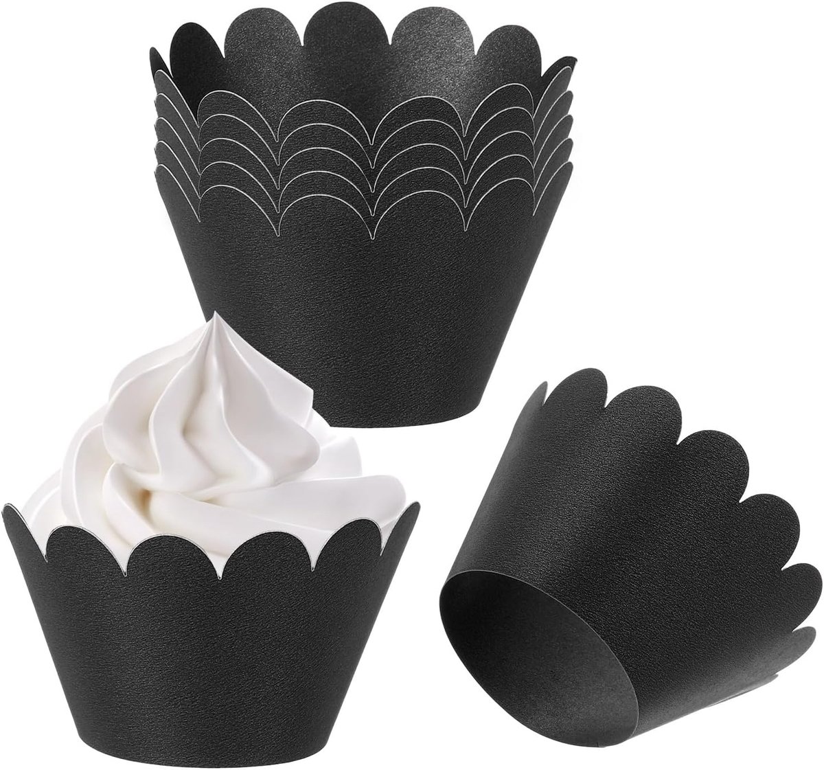 Cupcake Wrappers Papier, 50 Pack Bakbekers Standaard Golf Decoratie voor Verjaardag Bruiloften en Feesten, Zwart