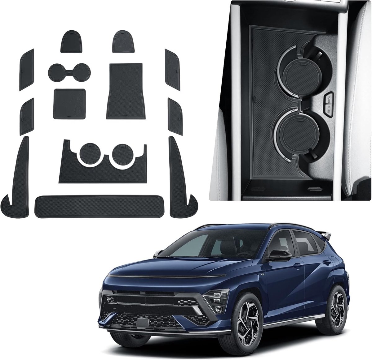 Antislipmatten, compatibel met Hyundai Kona SX2 Hybird (elektronisch-benzine) 2024 2025, antislip, antislip, deurgleufmatten (zwart (elektronische benzine))