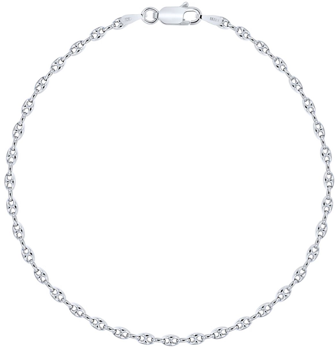- Armband sterling zilver 925/1000, gerhodineerd, schakelketting koffiebonen, 2,5 mm, Eén maat, Sterling zilver, Zonder steen.