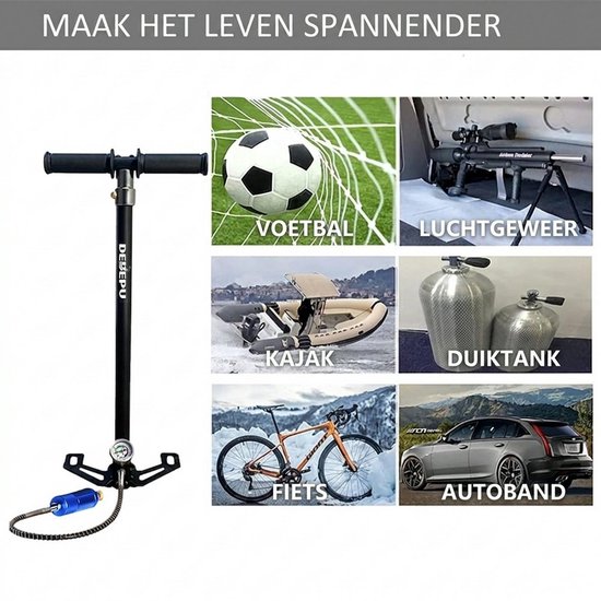 Hogedruk Handpomp 4500 PSI - Draagbare PCP Pomp 4-Traps - Roestvrij Staal - Voor Duikfles, Luchtcilinder en PCP - Zwart — afbeelding 4