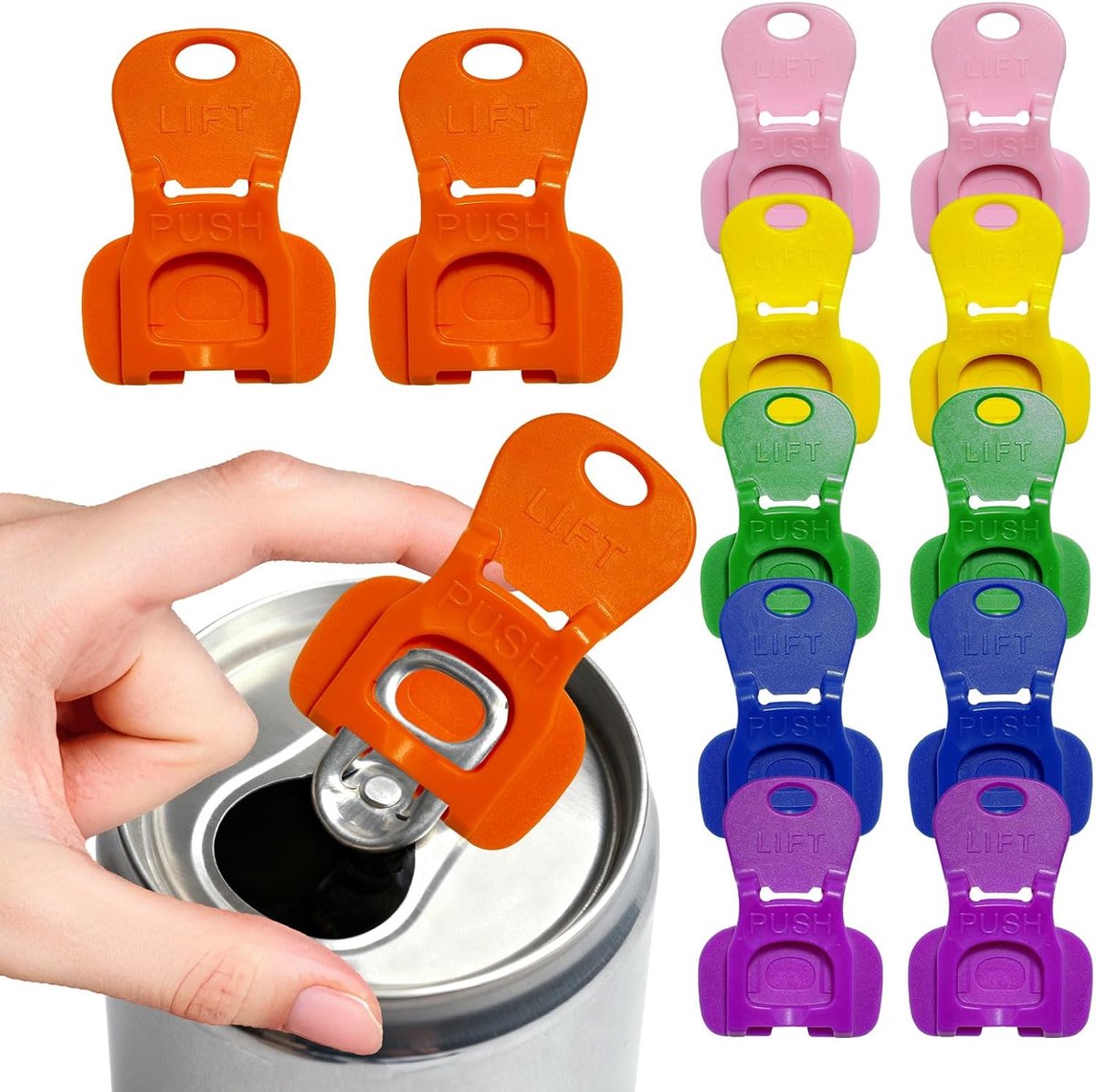 Blikopener - 12 Stuks - Can Opener - Blikjesopener - Blikjes Sluiter - Drinkblik Opener - Drinkblik Opener - Can Lock - Voor feestjes, barbecues en op reis - Rankblikjes Afsluiter - Frisdrankblikje - Blikopener Gereedschap - 6 Kleuren
