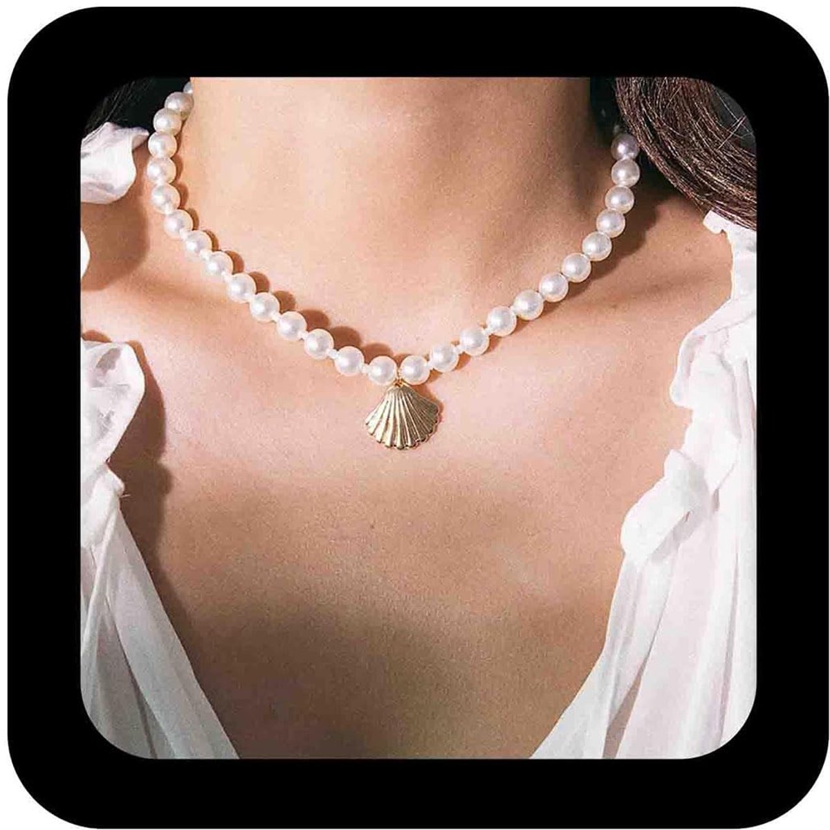 witte parel halsketting gouddraad schelp hanger halsketting bruiloft kraag sieraden voor vrouwen