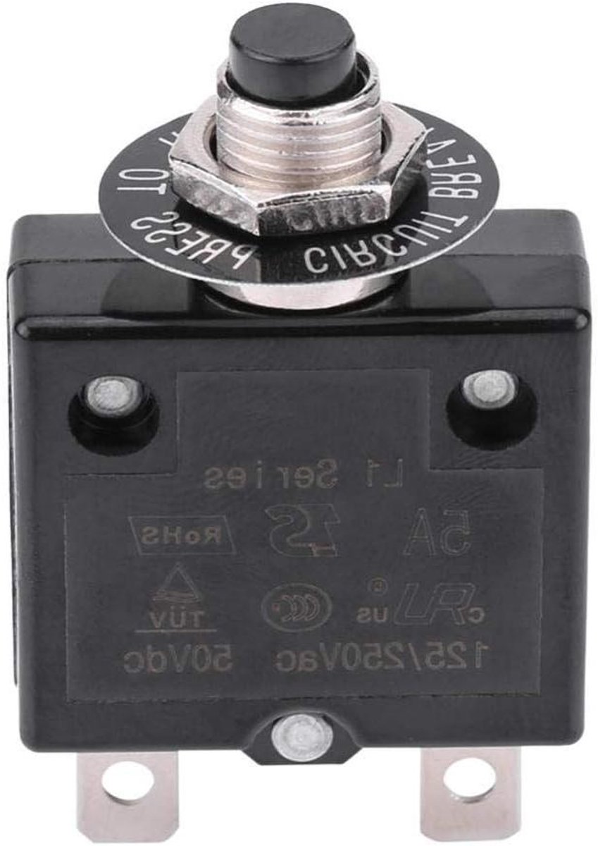 Stroomonderbreker Drukknop - Zekering Reset Schakelaar - Bescherming Circuit - Thermische Reset Functie - 50 Volt - Zwart