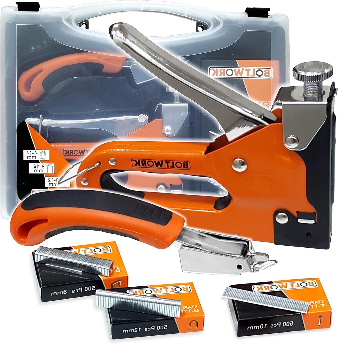 Nietpistool 3-in-1 - Tacker Tackers - Klusprojecten Thuis - Zwaar Carbon Staal - 2400 Nietjes - Oranje