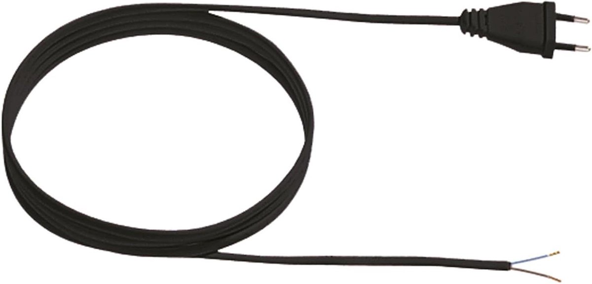 Voedingskabel met Eurostekker - Stroomsnoer Plat - Apparaten Aansluiten - H03VVH2-F 2x075 mm2 - 2 meter - Zwart