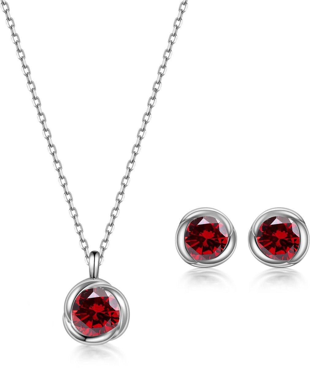 immobird sieraden set dames sterling zilver 925 met geboortesteen Rose hanger ketting en oorbellen set cadeau voor vrouwen mama meisje