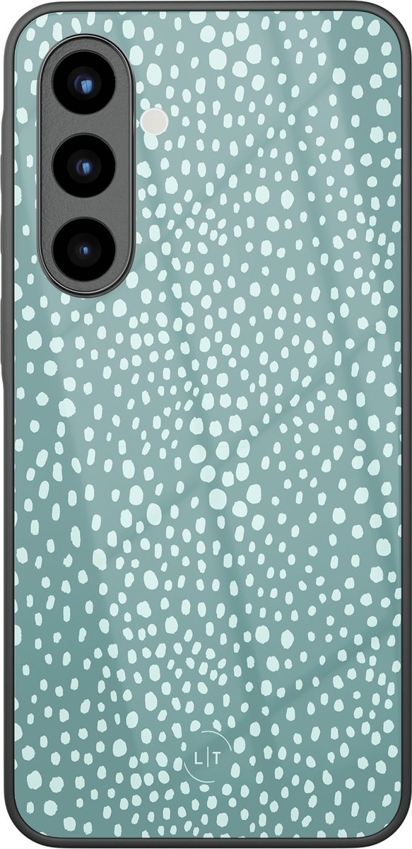 Hoesje geschikt voor Samsung Galaxy A56 - Blue dots - Luxe Glazen Hardcase - Gestipt - Blauw