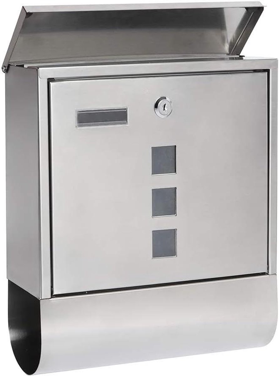 Brievenbus met Slot - Postbak Wandbrievenbus - Post Ontvangen - Gegalvaniseerd Metaal - 39.5 x 30.5 x 12.2 cm - Zilver
