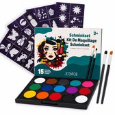 Joyage Schmink kinderen & volwassenen - Op waterbasis - Sjablonen en penselen - Schminkset Elf Make up Kinderen - Face paint palette - Grime Halloween Schmink palet wit - Kinderschmink voor grimas - Gezichtsverf grimeren - Smink sinterklaas cadeau