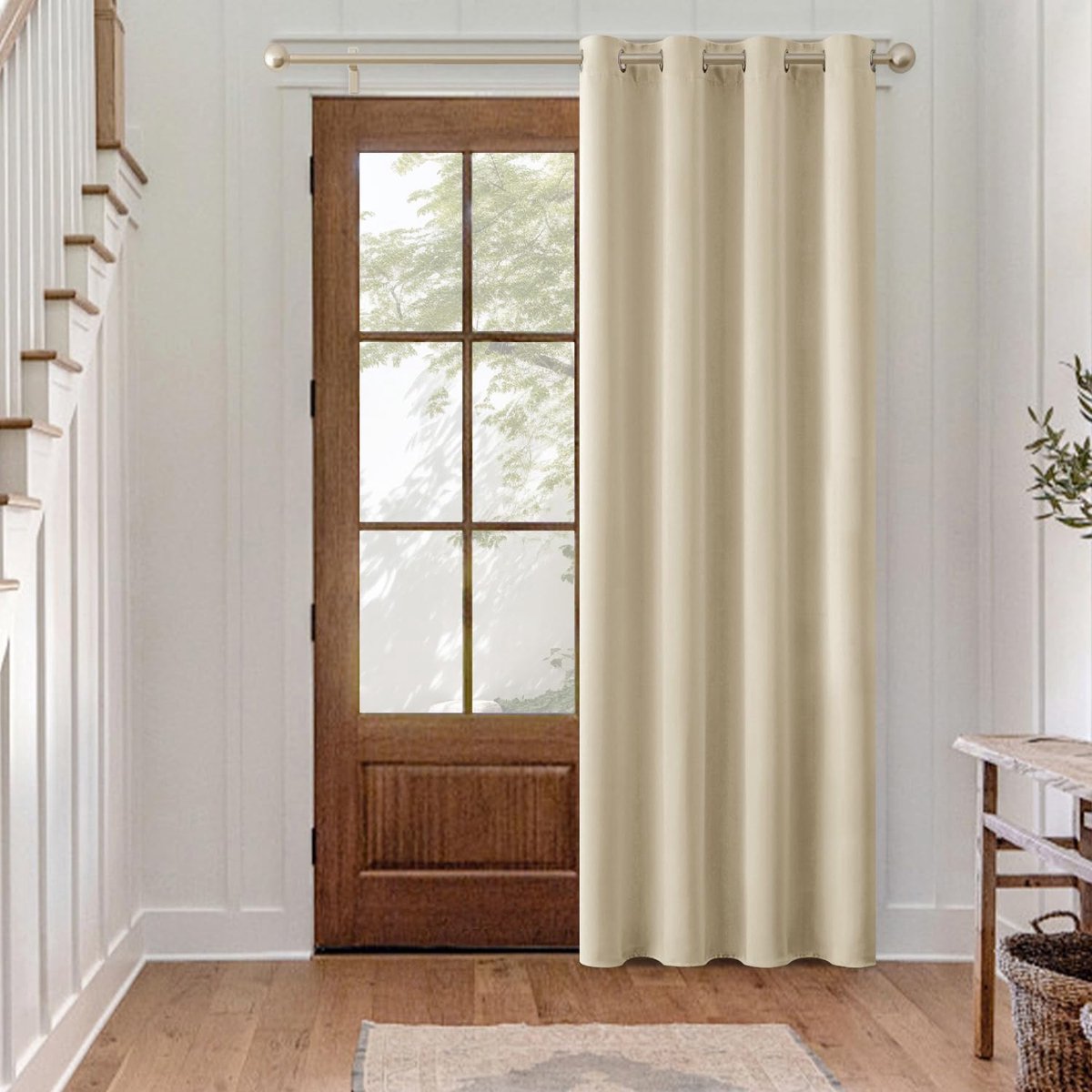 Verduisteringsgordijn, Lichtbeige, Ondoorzichtige Gordijnen met Ringetjes, Thermisch Gordijn, Warmtebeschermend Deurgordijn, 1 Stuk, H 245 x B 140 cm, Deurgordijnen,