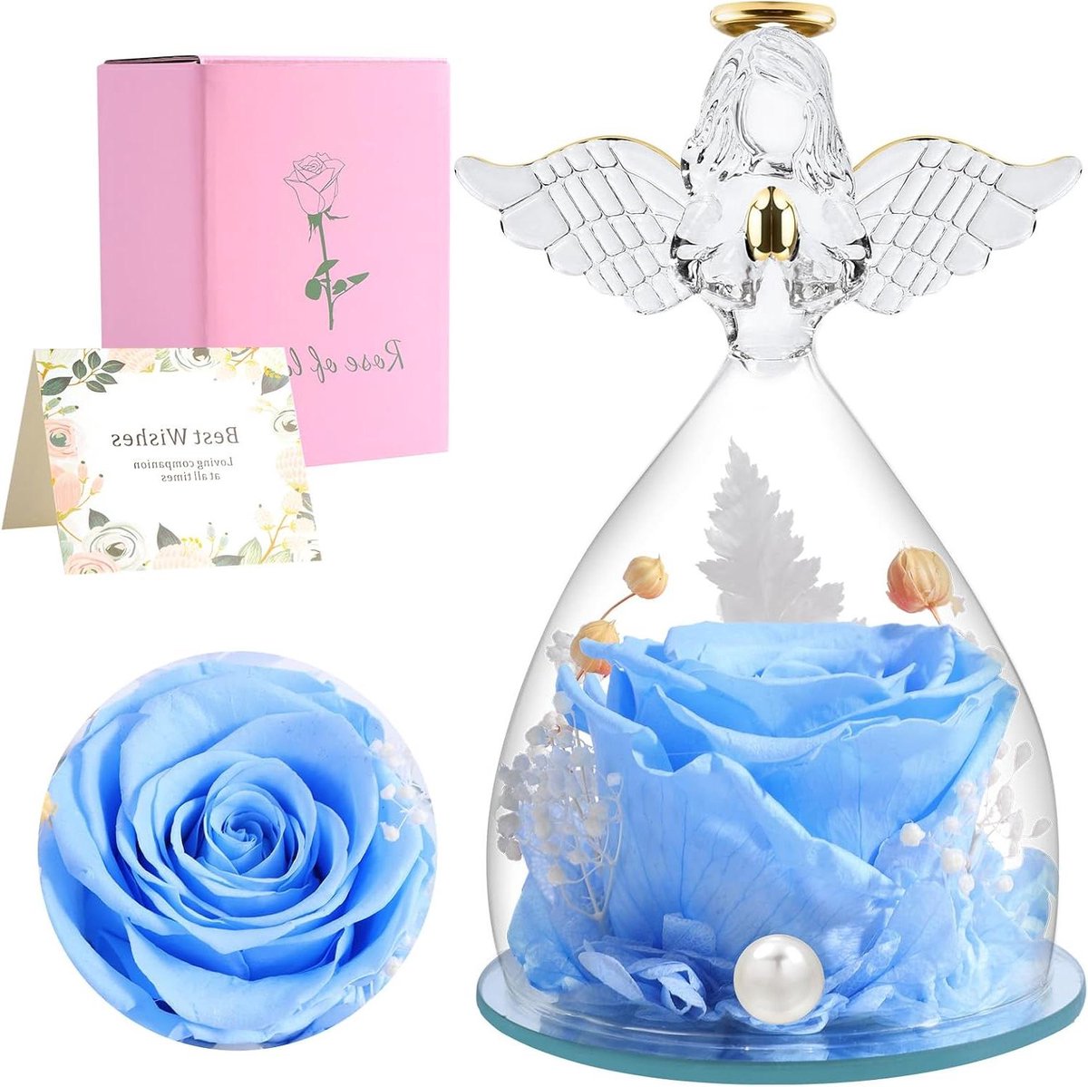 Eeuwige Roos Engel - Roos in Glas - Cadeau Vrouw - Echte Roos Geconserveerd