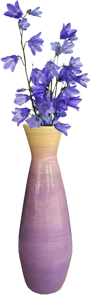 Hoge Vloervaas - Bamboe Vaas - Woonkamer Decoratie - Natuurlijke Bamboe - 80 cm Hoog - Paars